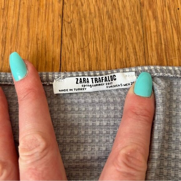 Zara Gray Gingham Blouse Wrap Tie Long Sleeve Crop Top Women’s Size Small - Picture 3 of 6